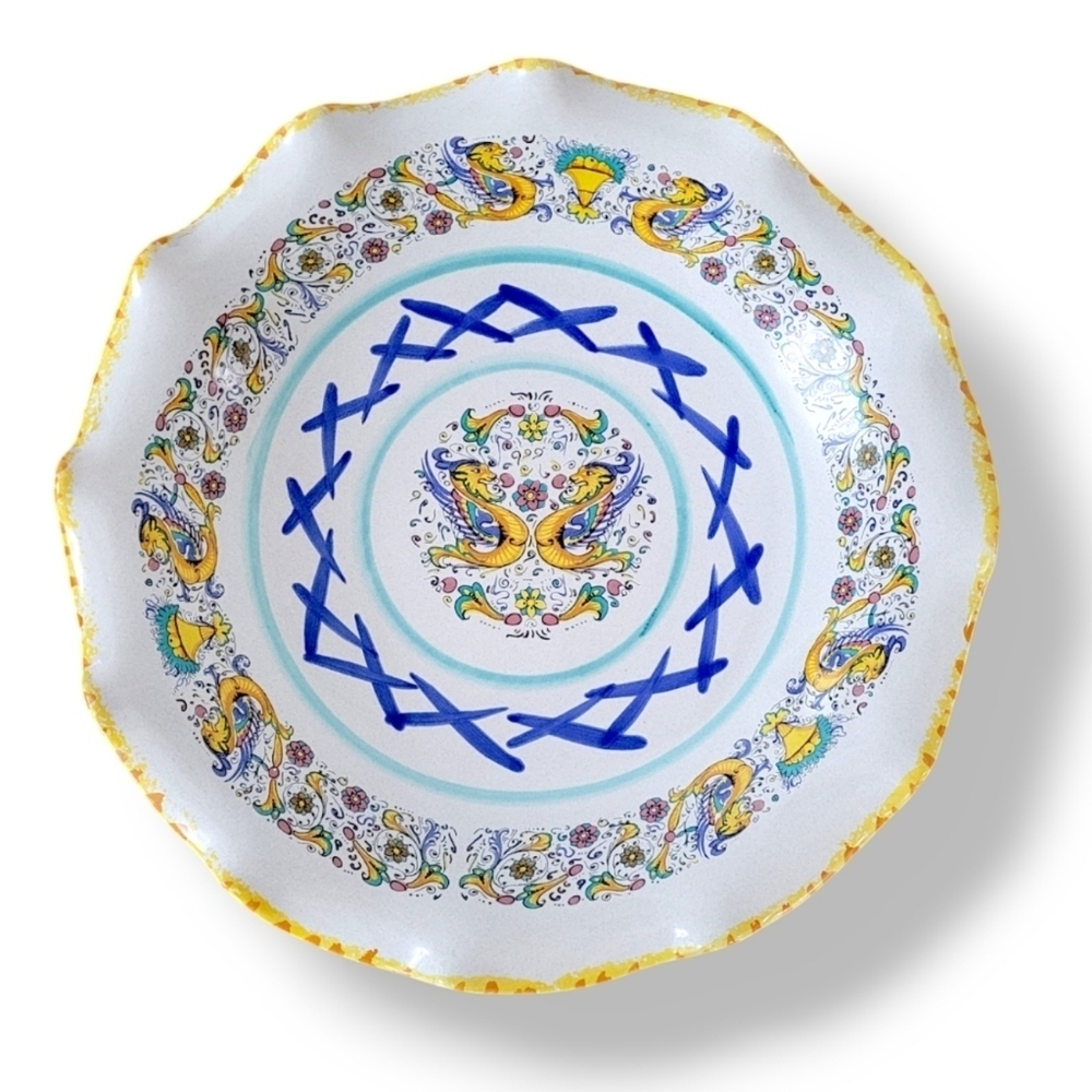 Deruta Italy Raffaellesco Large Ruffled Pasta Bowl 12.5” Hand Painted